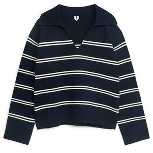 ARKET NAVY CREAM STRIPED SWEATER WITH COLLAR